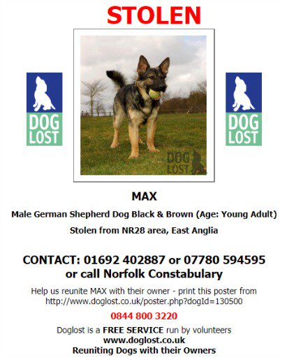 DogLostUK's tweet photo. #STOLEN #DOG MAX * Has a Black Smudge on His Tongue
Male Black &amp; Brown Young Adult #GermanShepherdDog #GSD  
#Missing from #Swafield #Norfolk #NR28 
@VetsGetScanning @SAMPAuk_ @pettheftaware @MissingPetsGB @lisaphipps15 #ScanMe #DogLostUK

Tagged &amp; Chipped https://t.co/Egp37zjZsd https://t.co/pESdq6ZqYw