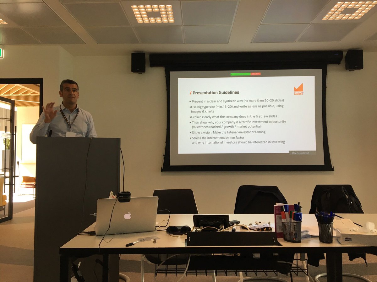 The #ScaleIT18 workshop continues with our pitching guidelines, teaching how to present your #scaleup in the most effective way. Thanks to <a href="/lfranktwit/">Lorenzo Franchini</a>