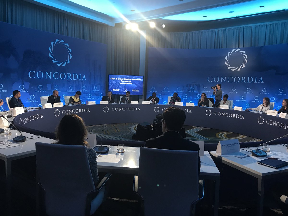 ConcordiaSummit's tweet photo. Live from the #Concordia18 Summit: global policy makers and leaders take part in a Strategic Dialogue on the global migration crisis. https://t.co/EwW6dgMzaB