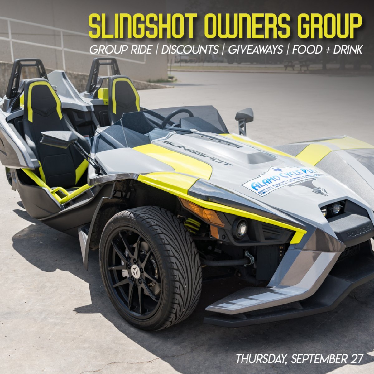 Slingshot owners: We can't wait to ride with you this Thursday at 6 PM!