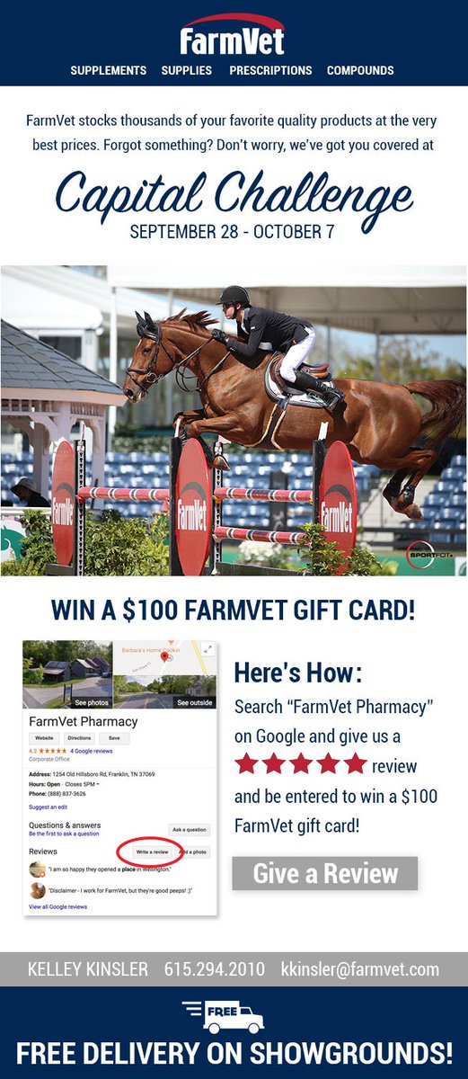 CapChallenge's tweet image. Win a $100 @FarmVet gift card! (And shop FarmVet at #CCHS2018!)
