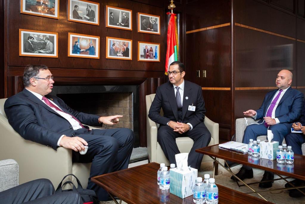 ADNOCGroup's tweet image. #ADNOC Group CEO H.E. Dr. #SultanAlJaber meets with Patrick Pouyanné, the Chairman and CEO of @Total, while in New York for #UNWeek.
#UAEUNGA73