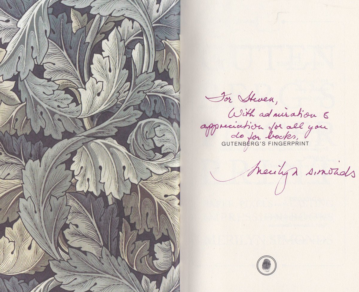 It was a pleasure to not only meet <a href="/MerilynSimonds/">Merilyn Simonds</a> yesterday at <a href="/torontoWOTS/">The Word On The Street</a> but to see her hand glide over my copy of GUTENBERG'S FINGERPRINT and sign with a fountain pen: For Steven, With admiration and appreciation for all you do for books. Merilyn Simonds  <a href="/ecwpress/">ECW Press</a>