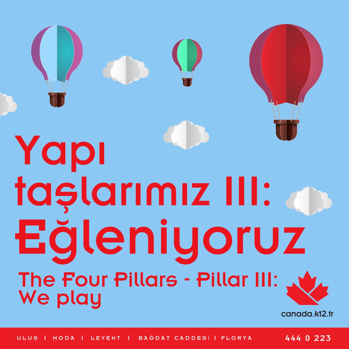 Canada Schools eğitimin her şeyden önce eğlenmeyle iç içe olması gerektiğini savunur. Zorlamayla, baskıcı tutumla bazı bilgiler ezberletilebilir ama erdemler kazandırılamaz. Okulumuzun demokratik kültürünü öğrencimiz yaşar ve eğlenerek öğrenmenin mutluluğunu tadar.