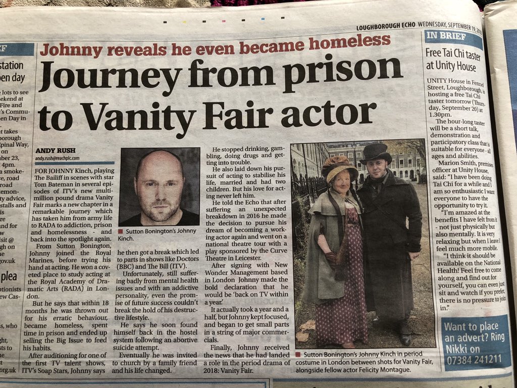 johnnykinch's tweet photo. Nice little article of my past and present life in the local paper #vanityfair catch my debut this Sunday at 9pm on ITV and again the following week! @nwm_management #actor #actorslife #dreams #boldhead #itv #amazonprime #movies #tvactor https://t.co/6qrCAPNaPp