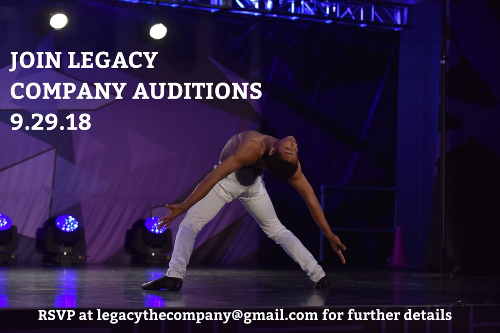 LEGACYltc's tweet photo. LEGACY AUDITIONS this Saturday September 29th!! Starting at 6pm for ages 9+ &amp; 7:30pm ages 13+ Follow LEGACY on instagram for important updates‼️‼️ #legacy #MondayMorning #news #auditionseason #tryouts2018 #callingalldancers https://t.co/2isUOpUDdJ