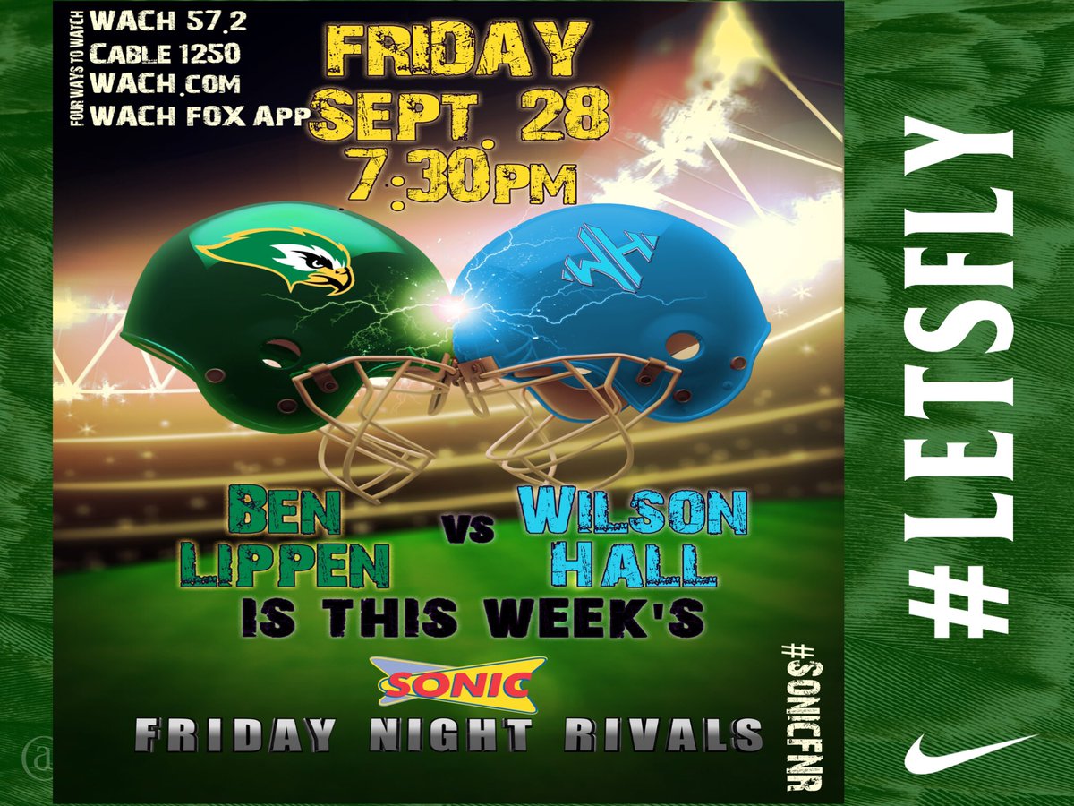 BenLippenSports's tweet photo. 2018 Ben Lippen 🏈 Homecoming
@WH_Barons at @BenLippenFB
#SONICFNR
📅- Friday, Sept 28
⏰- 7:30 pm Kickoff 
        5-7 pm Carnival
📍- @BenLippenSchool 
📺- @wachfox 57.2 | Cable 1250
🖥- https://t.co/TEfo2z8JYS
📱- WACH Fox App
#LetsFly https://t.co/gvKf2tBqk2