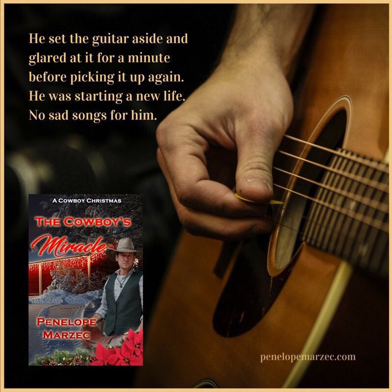 '...his voice was as good as the chocolate in a s’more—dark, sweet, and meltingly delicious.' a.co/9SHTFIi #Christmascowboy #nosadsongs #ChristianRomance #inspirationalromance #cowboy #guitar #guitarplayer #cowboyguitar #PelicanBookGrp