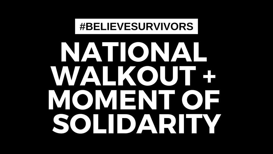 PPact's tweet photo. Wear black today and join the walk out TODAY at 1pm ET in solidarity with Dr. Christine Blasey Ford &amp; Deborah Ramirez. How, when, where, and with whom you share your story is your choice. #BelieveSurvivors #StopKavanaugh https://t.co/TAOaFsFNMU