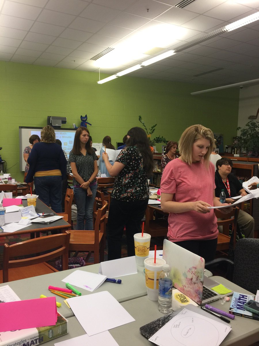 Gr2Stanley's tweet photo. Teachers participating in "Talk a Mile a Minute" at Guided Math training presented by Teacher Created Materials. #kcslearning2020 https://t.co/rzI2yGx0U8