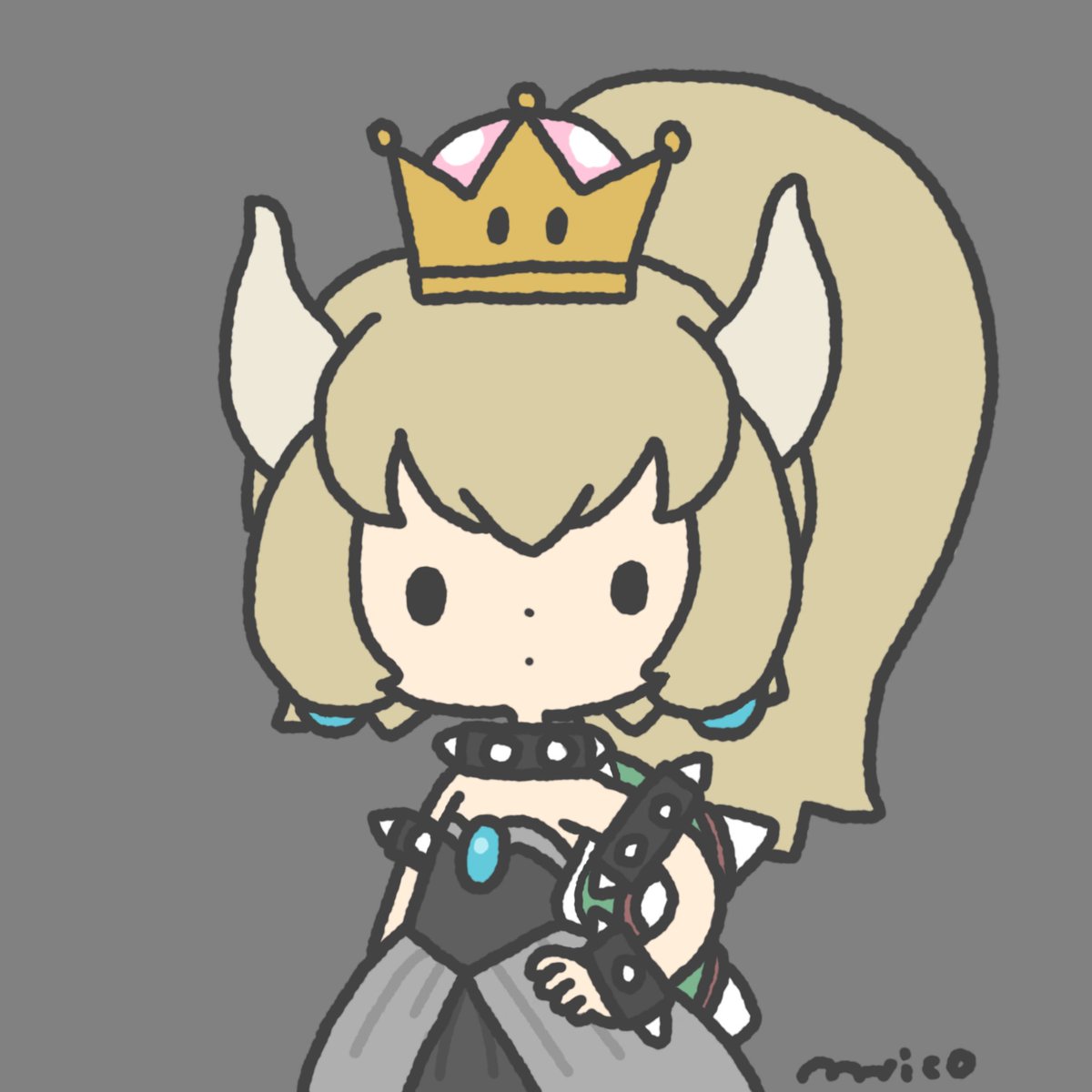bowsette 1girl super crown horns crown jewelry spikes chibi  illustration images