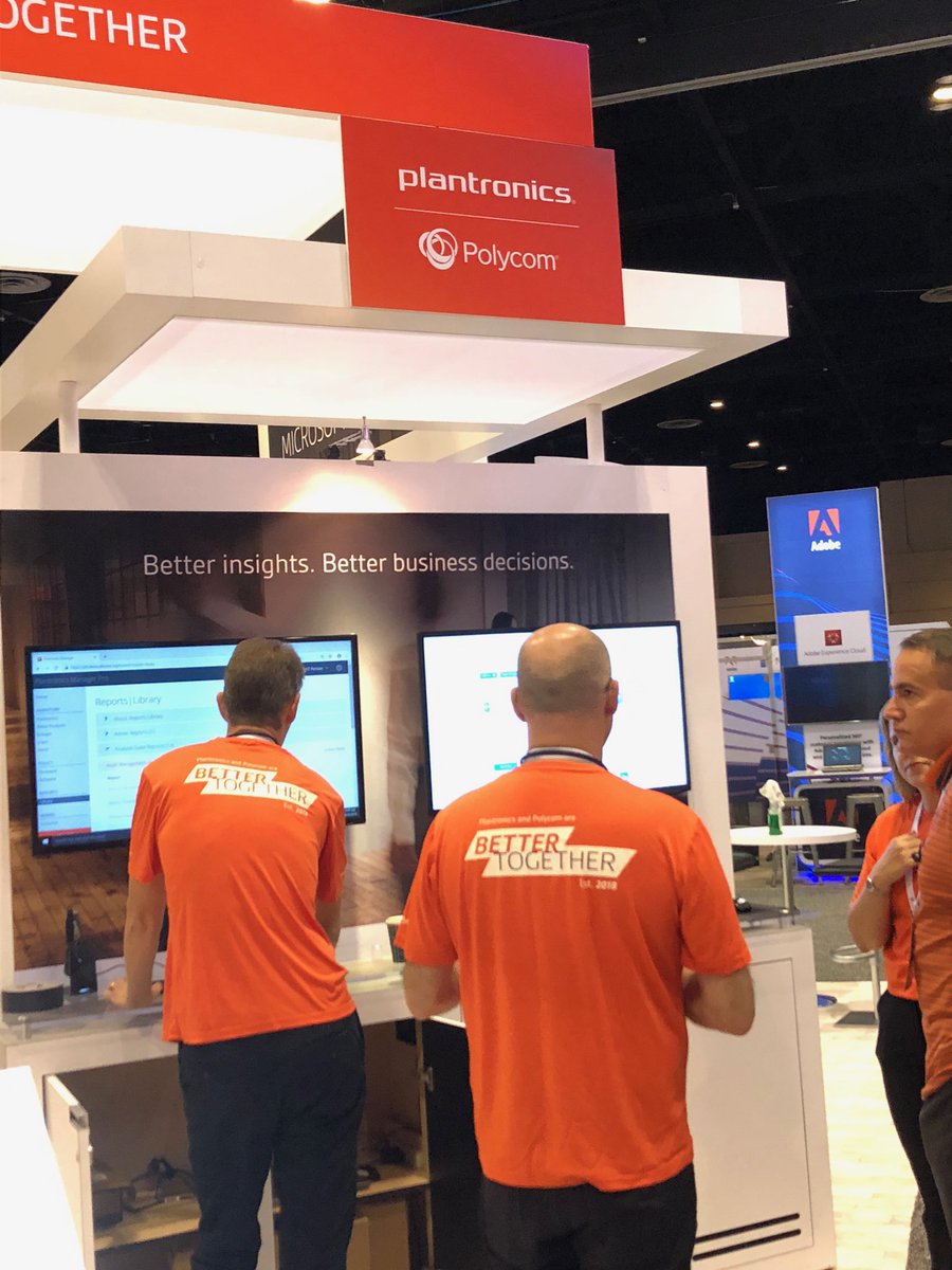 PolyCompany's tweet photo. Excitement is in the air at #MSIgnite. Orange #BetterTogether shirts are on (can't miss them!) Booth 1918 is where you'll see @Plantronics #HabitatSoundscaping VR demo, #Polycom #Trio for Teams, #PolycomCloud, RealConnect for Teams, and more! https://t.co/L6CEAPHA9a