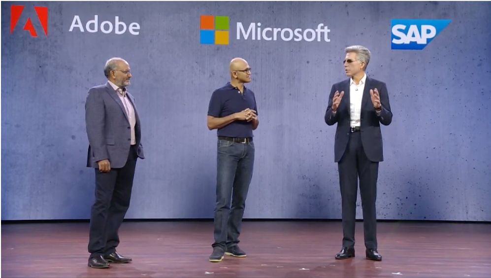 MarcHadleySmith's tweet photo. #msignite2018 groundbreaking announcement with #OpenData: @SAP @Adobe and @satyanadella share the stage to: Remove Silos; Unlock business insights and  Build Trust and Openness https://t.co/jxn39CbRKk @QUANTIQTech https://t.co/DXejhBIu3z