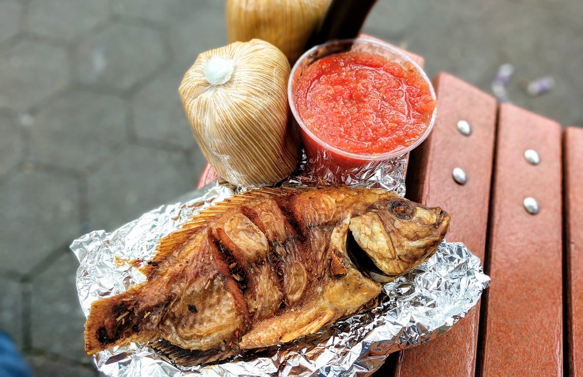 Eat the World NYC on Twitter: "GHANA 🇬🇭 Kenkey is usually enjoyed as a  meal with fried fish and spicy pepper sauce. All three can be obtained at  this small Fordham Heights,