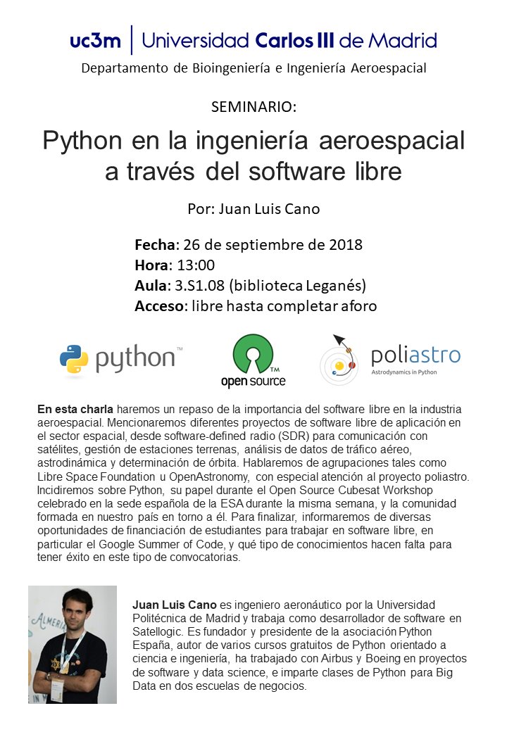 uc3m_aero's tweet photo. 📢 Don't miss Wednesday's talk on #Python in #aerospace_engineering through open software by @astrojuanlu. 👇🏻 All details below 👇🏻 https://t.co/VXYR5YCLRP