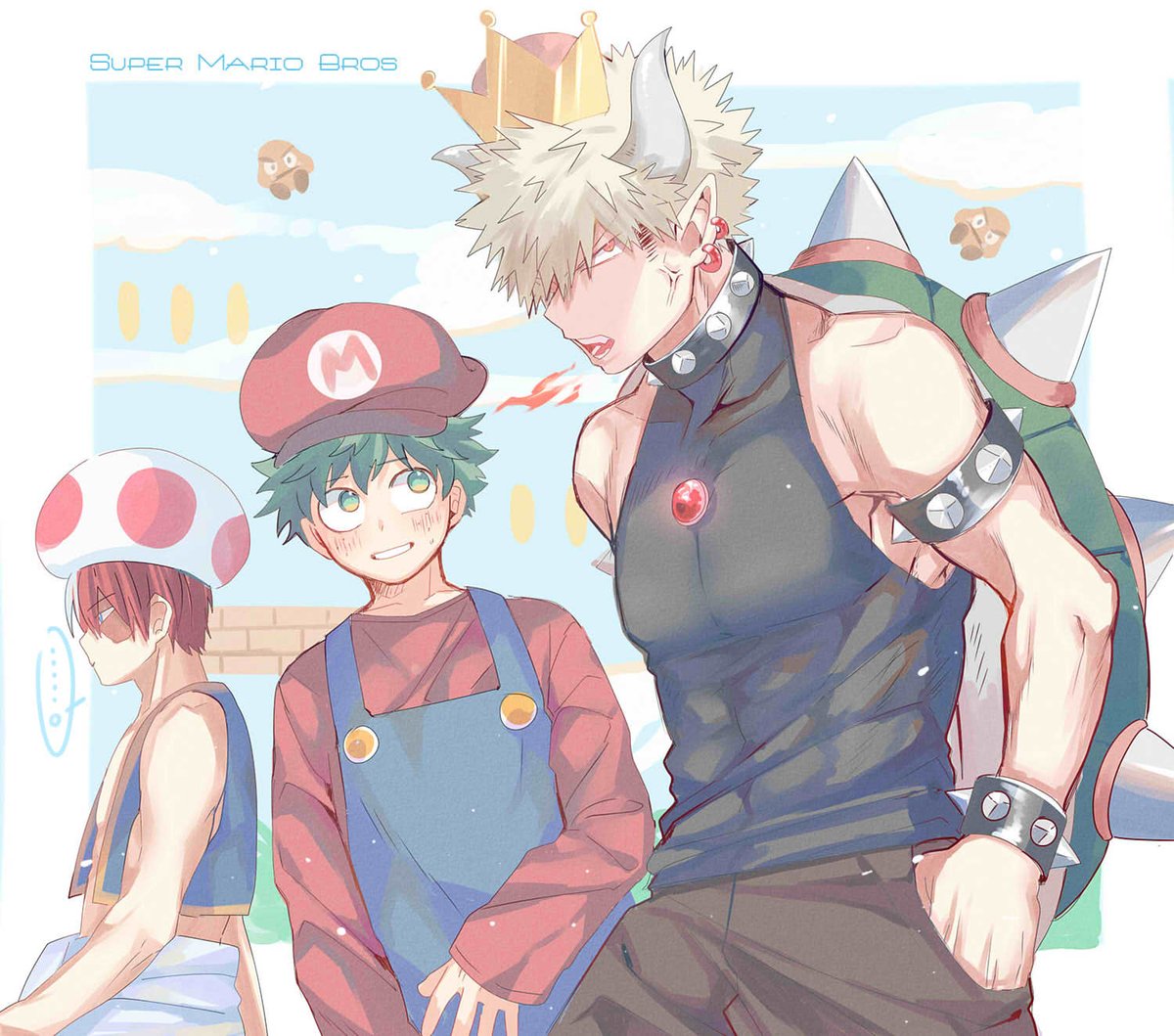爆豪勝己 ,マリオ ,緑谷出久 ,轟焦凍 「庫巴爆豪? 」|⇔柑⇔のイラスト