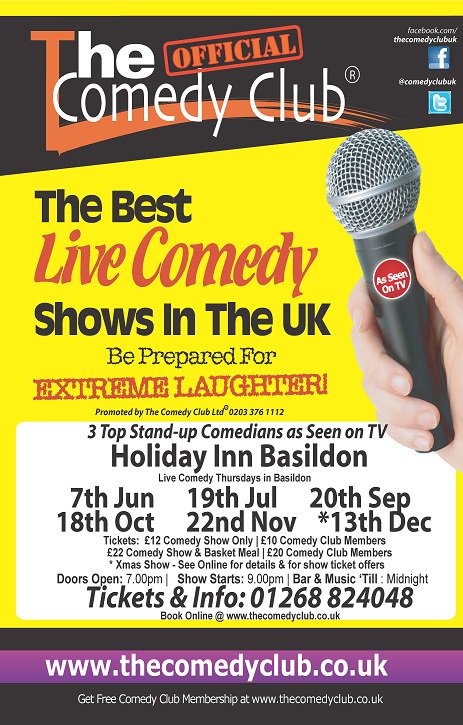 Get your tickets now for our October comedy show. It's a FAB line up - ticketsource.co.uk/holiday-inn-ba…
Opening Comedian - Roger Monkhouse
Opening Comedian - Karen Bayley
Headline Comedian – Jonny Awsum
#basildon #standup #thursdaynight #nightout #girlsnight #datenight