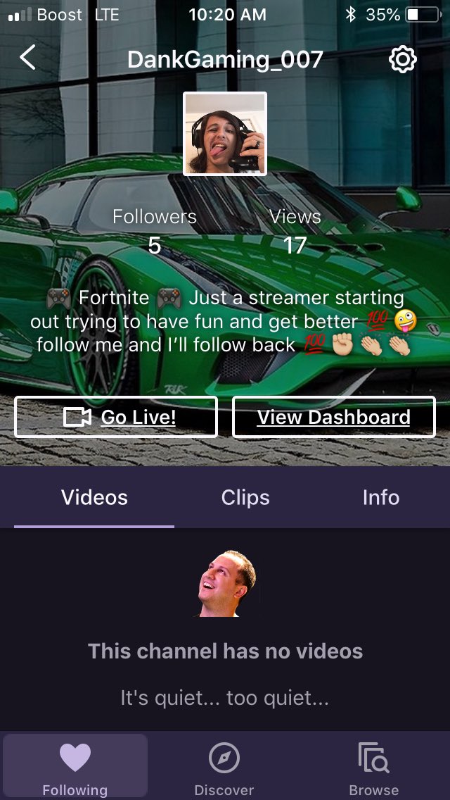 007Dankgaming's tweet photo. Go follow me on twitch!! I’m on my way to affiliate and started very recently if you could do anything for me please follow 💯 #twitchstreamer #RoadToAffiliate #twitch #followforfollow #fortnite #streamer #followMe https://t.co/ReAMzYv7xp