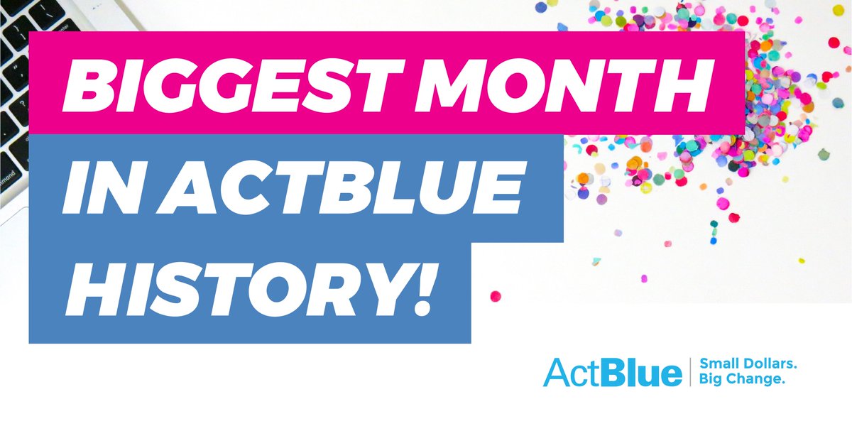 actblue's tweet photo. Small-dollar donors have raised over $117 million in September — the biggest total in a single month in ActBlue history! Sound familiar? That’s because just *last month* was our previous biggest month ever. We've never seen energy like this before!! https://t.co/fa8DevupIy