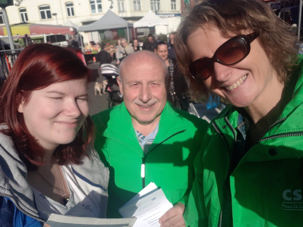 CSCMsll's tweet photo. Poursuite de la sensibilisation sur les #pensions et les métiers pénibles aujourd’hui en gare de Mons et de Braine-Le-Comte et sur le marché de Quaregnon! #CSC #02oct https://t.co/fcUrUmt42W