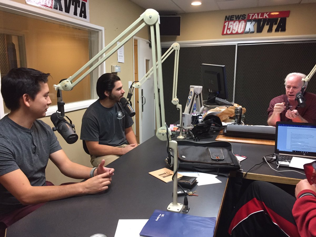 csuci's tweet photo. Student body President Atticus Reyes and Vice President Raul Perez are discussing the student vote on KVTA right now https://t.co/PXiuyEk41J