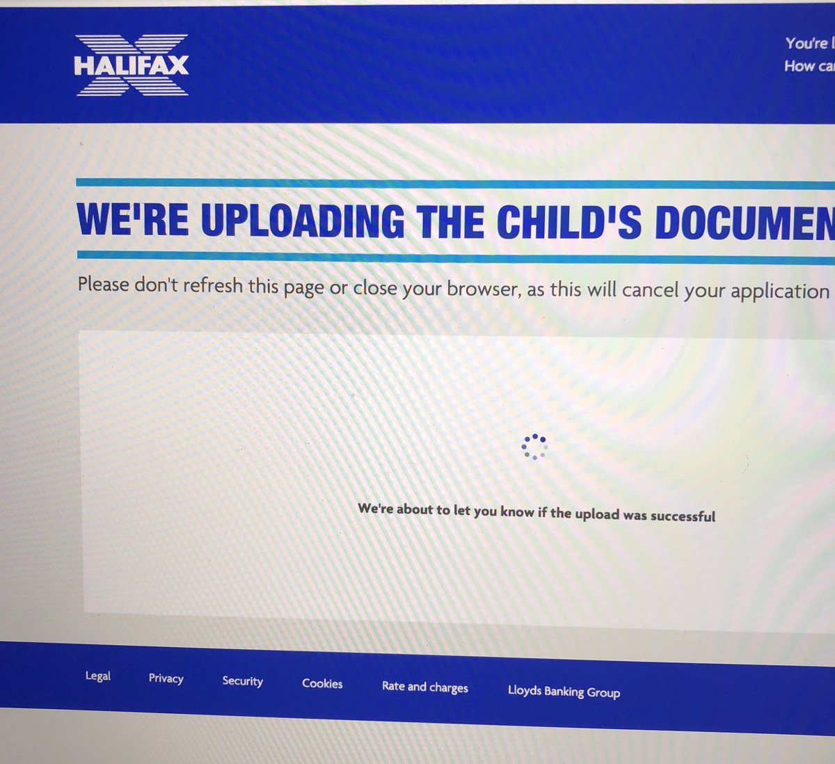 Hi <a href="/AskHalifaxBank/">AskHalifaxBank</a> ive been trying to set up a kids savers account since this morning and can’t get passed this page?