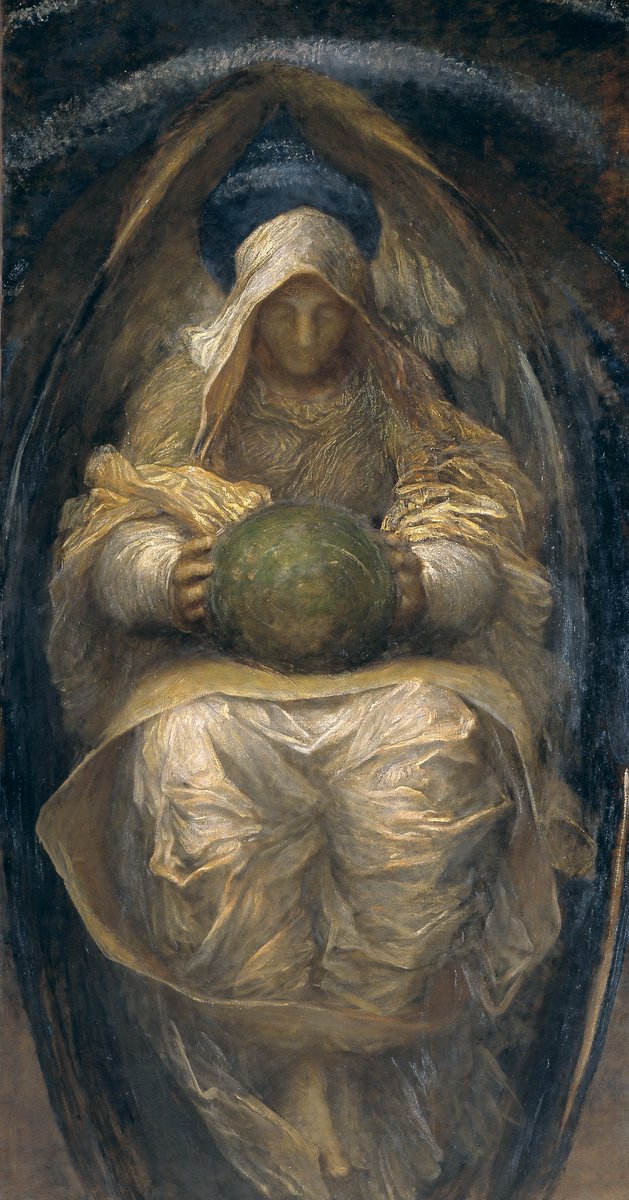 EuropeanArtHIST's tweet photo. The All-Pervading is an allegorical painting produced between 1887 and 1890 by the English artist George Frederic Watts. Influenced by the Sibyls of the Sistine Chapel ceiling, it symbolises the spirit Watts saw as governing "the immeasurable expanse". #Watts #AllPervading https://t.co/bXL3eytrbj