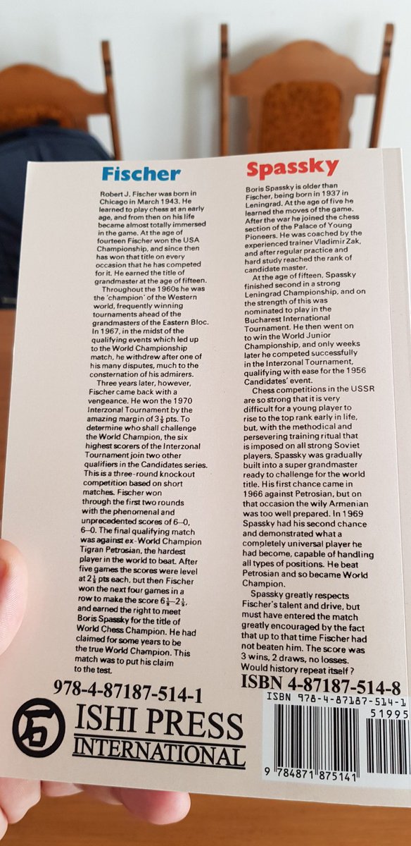 agadmator's tweet image. The back of Gligorić&apos;s book. To get you in the mood :)
#fischer #spassky #chess