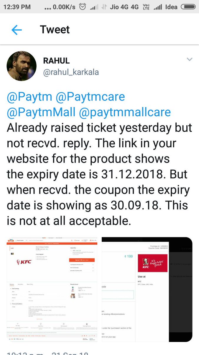 rahul_karkala's tweet photo. @Paytm Very worst service from Paytm. Nobody responds for the tweets. Complaint registered but not showing in app. Biggest mistake of buying a product in Paytm. https://t.co/N3I0d3oOuq