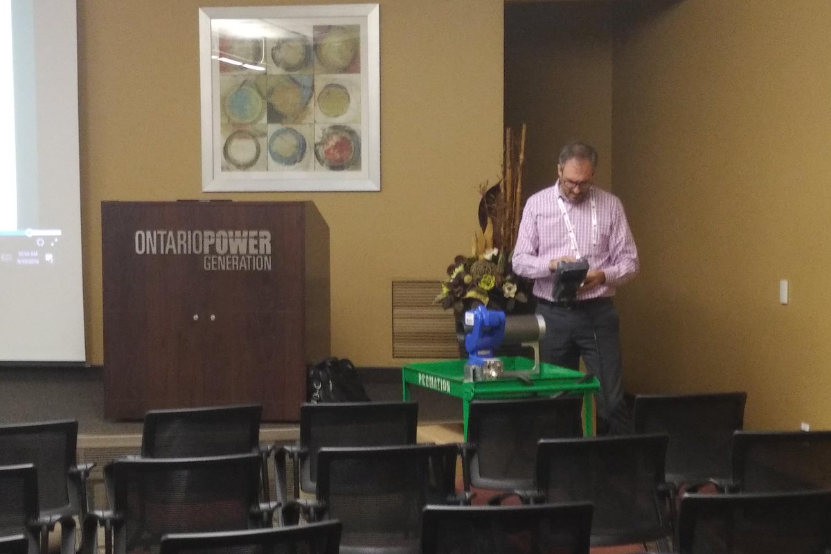 PromationN's tweet image. Last week, Steve Evans presented new robotic technologies at the @TheOCI Suppliers Day. On display and demonstration by Steve was the world's smallest and lightest 6 axis robot that is available to the industry. @opg #Innovation #robotics #DNGS #OPG #nuclear #STEM2018