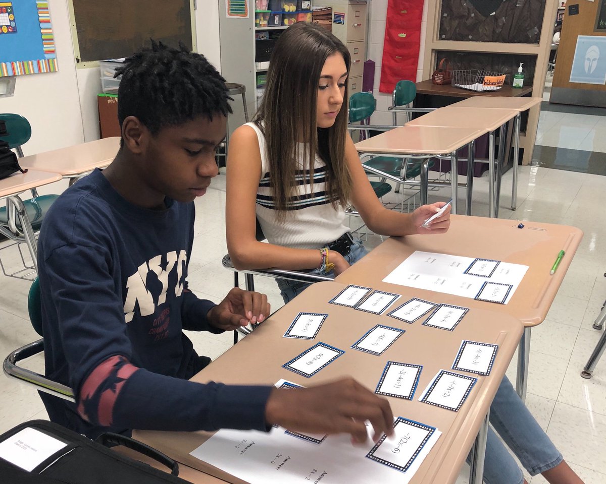 GunningMath's tweet image. Students working well together on a Distributive Property matching activity with @CattsMath.  
#viewonegoodthing