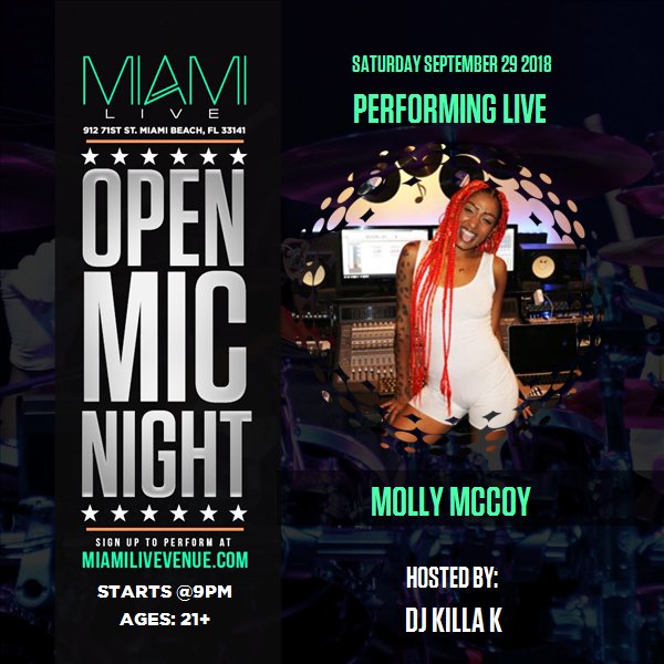 I'm performing at Miami LIVE Open Mic Saturday 9/29/18 - DJ Killa K to win $50K Grand Prize! #Coast2Coast