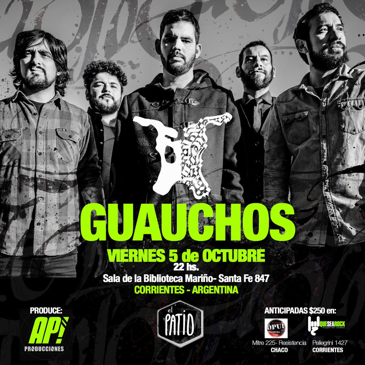Ellos...los mas grosos vuelven a #Corrientes 
<a href="/guauchos/">Guauchos</a> el viernes 5 de octubre en la sala de la biblioteca Mariño
Anticipadas $250 en Que Sea Rock (Pellegrini 1427) y en Opui- Resistencia (Mitre 225)