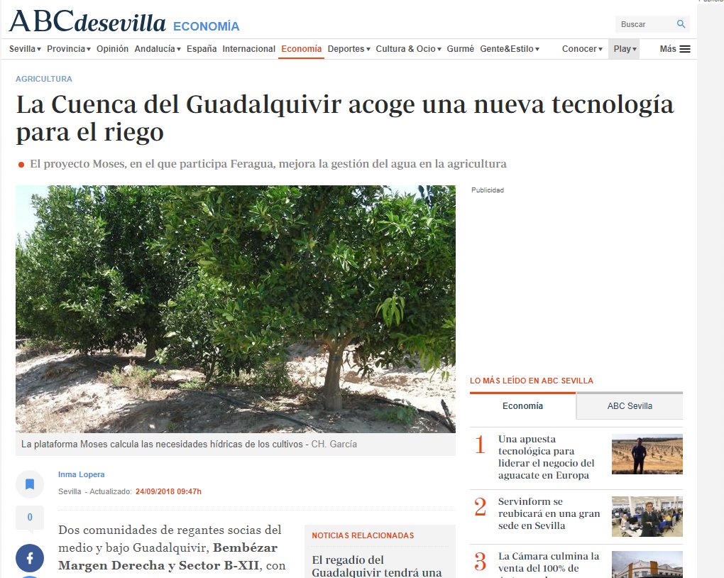 #MOSES_H2020 today in the <a href="/abcdesevilla/">ABC de Sevilla</a> newspaper! An interesting article:

sevilla.abc.es/economia/sevi-… 

about the application of MOSES in Spain <a href="/FeraguaRegantes/">Feragua</a> <a href="/AEMET_Esp/">AEMET</a> <a href="/uclm_es/">Universidad de Castilla-La Mancha</a>
