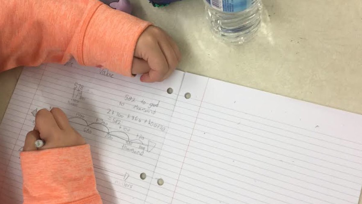 Investigating our base ten system. So many “how much more” wonderings in our inquiry today.  Putting our knowledge of compliment numbers and understanding of landmarks to use.  #rcdsbmath #walterzadowlearning