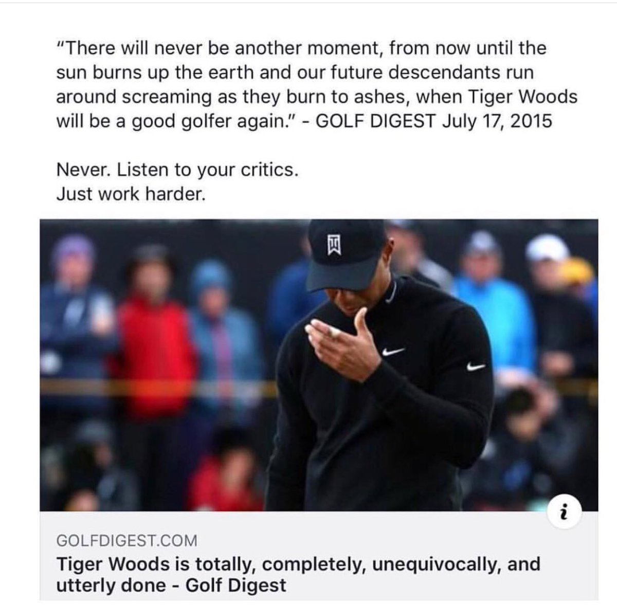 Dodzweit's tweet photo. Before you call it a Day. Never ever listen to your critics. You can still bounce back no matter how long it takes. Tiger woods just did. #BounceBackFromaSetback https://t.co/RctCibAuZ0