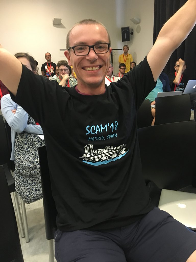 davidcshepherd's tweet photo. @Sanschul won a #scam18 T-shirt for his great social media work during the event. He loves it! https://t.co/hHzZkifvED