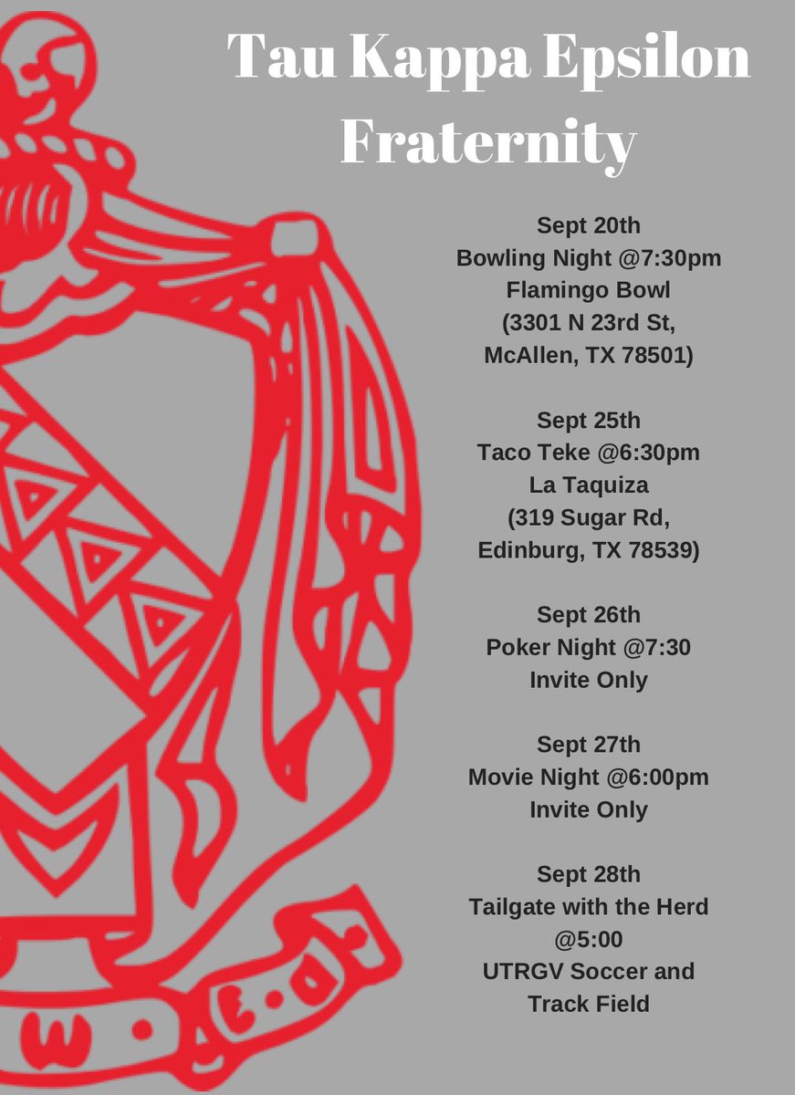 It’s not too late to rush TKE Fall 2018!! Stop by one of our events later on this week and meet a couple of the guys. Feel free to message us if you have any questions. We’ll see you there!