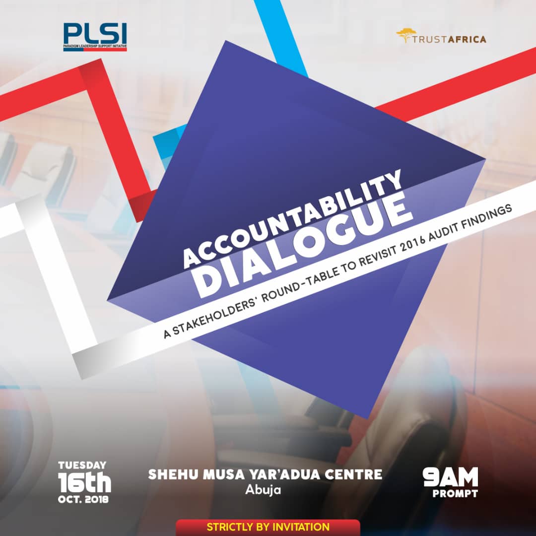 We are bringing stakeholders' together to revisit 2016 audit findings and dialogue on ways to foster public accountability in Nigeria. Keep up with us for updates. #AccountabilityDialogue2018