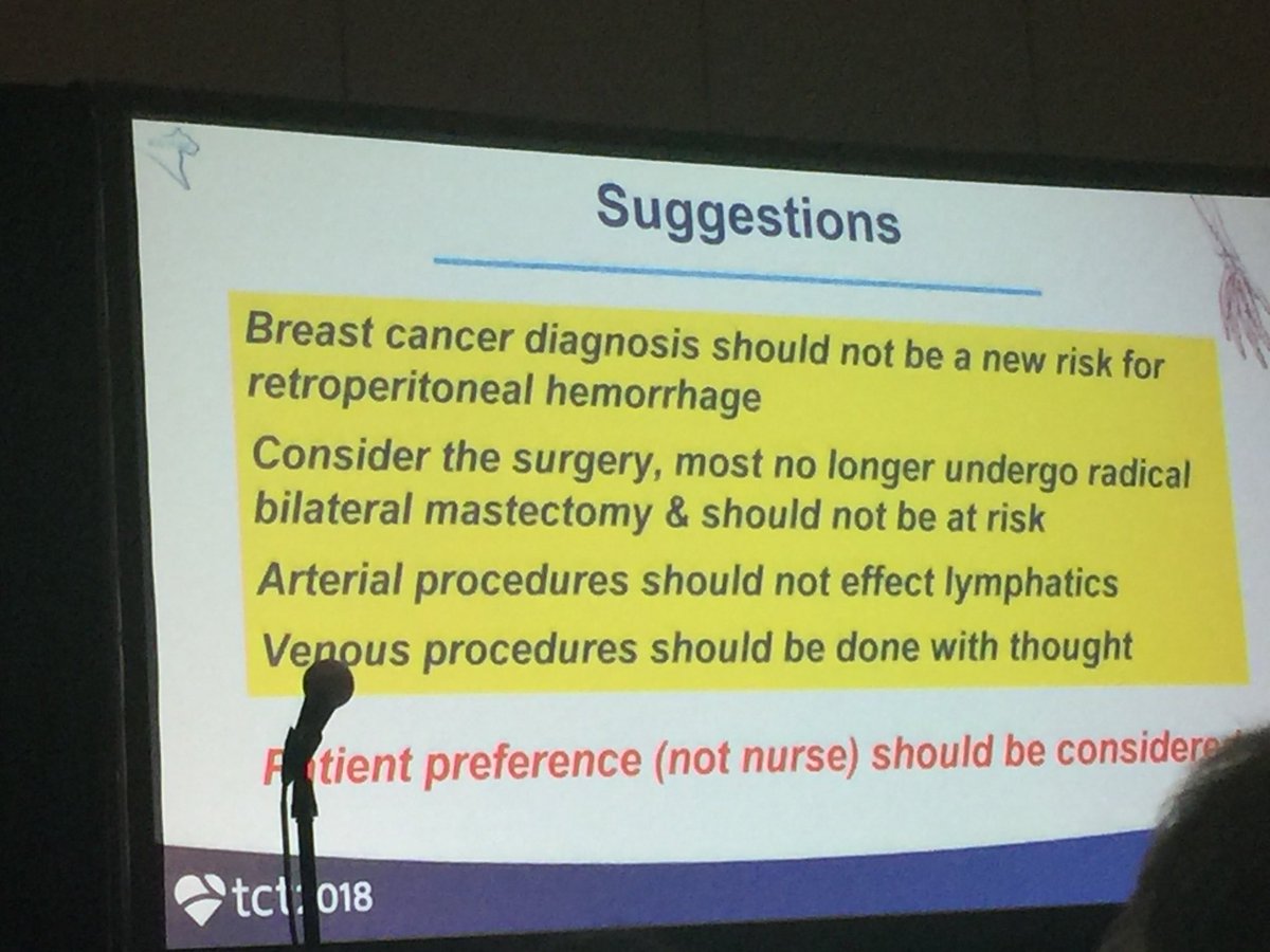 mmamas1973's tweet photo. #RadialFirst @Radial_ICG giving a nod to #CarrotSquad and #DropAndDo20 when discussing radial in breast CA pts. Radial is not a contraindication and breast cancers shouldnโt be made into a risk factor for a RP haemorrhage #TCT2018 @mirvatalasnag @AntoniousAttall https://t.co/xgLBnkBrLQ