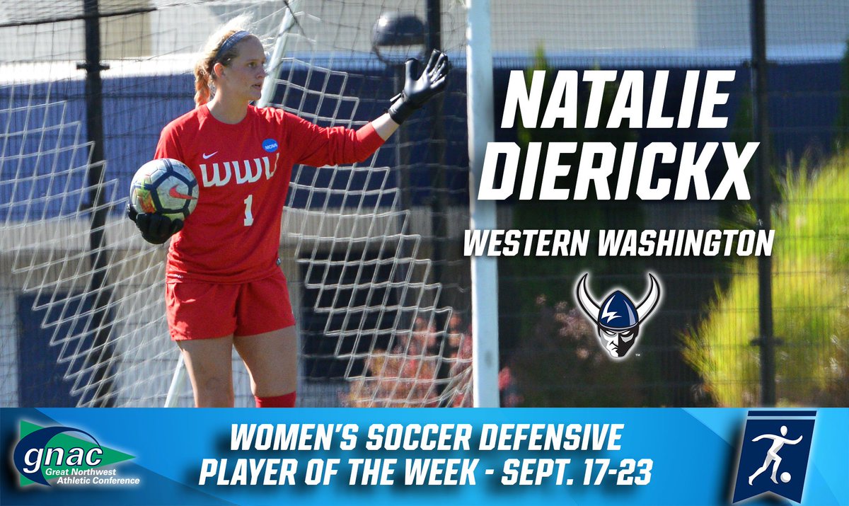 Congrats to Natalie Dierickx of <a href="/WWUAthletics/">WWU Athletics</a>, the #GNACWSOC Defensive Player of the Week!
bit.ly/2PYtPiT