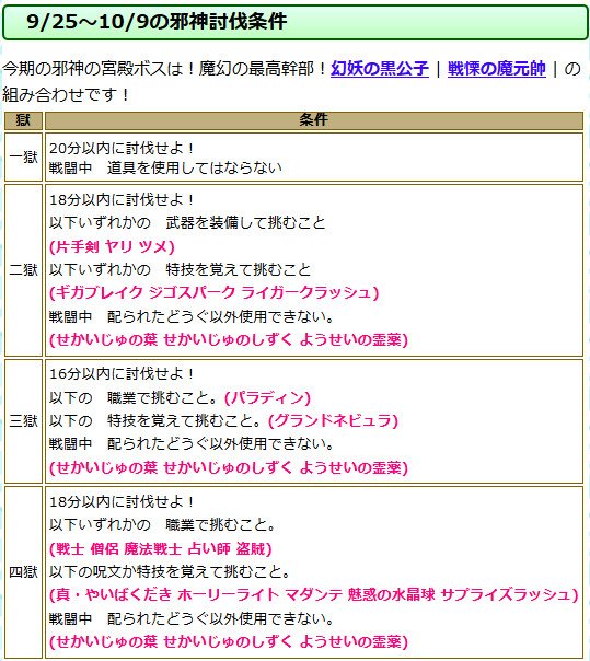 O Xrhsths ドラクエ10攻略 おてう Sto Twitter 邪神更新 9 25 10 9の邪神は魔幻の最高幹部 トーマとゼルドラドの 組み合わせです この組み合わせは2回目です 条件 2獄 片手剣 ヤリ ツメ のみ 3獄 パラディン限定 4獄 戦士 僧侶 魔戦 占い 盗賊 のみ
