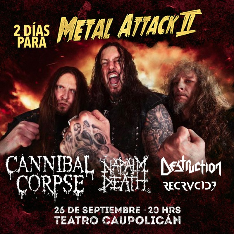 TheFanLabCL's tweet photo. Este miércoles #MetalAttack2
A la venta en https://t.co/eKJKbBK7Fk, Tiendas Hites y otros puntos de venta habilitados: https://t.co/XFQsZFjIAK Sin cargo en tiendas The Knife (Eurocentro) y Rockmusic (Portal Lyon).
#CANNIBALCORPSE #NAPALMDEATH #CONCIERTO #METALATTACK #DESTRUCTION https://t.co/GSufBACXRH