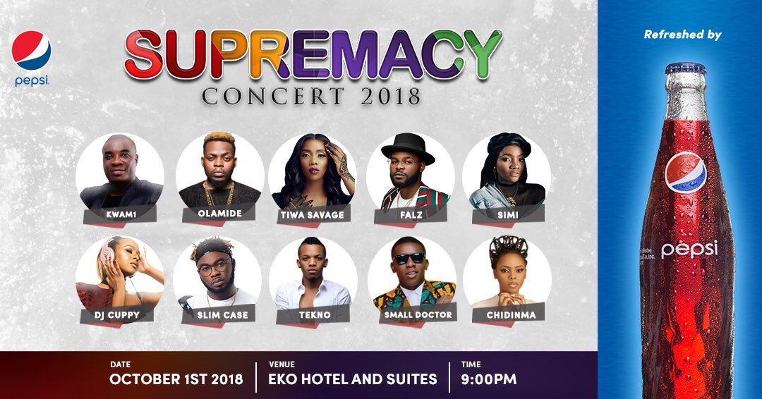 ChukwuyemEledan's tweet photo. You can’t afford to miss the biggest concert of the year, #SupremacyConcert,  Physical tickets are still available at any Bukka Hut Restuarant. Get online tickets are available here: https://t.co/sgLj0F4JXF @mainfestng https://t.co/TkBAPAkXZf