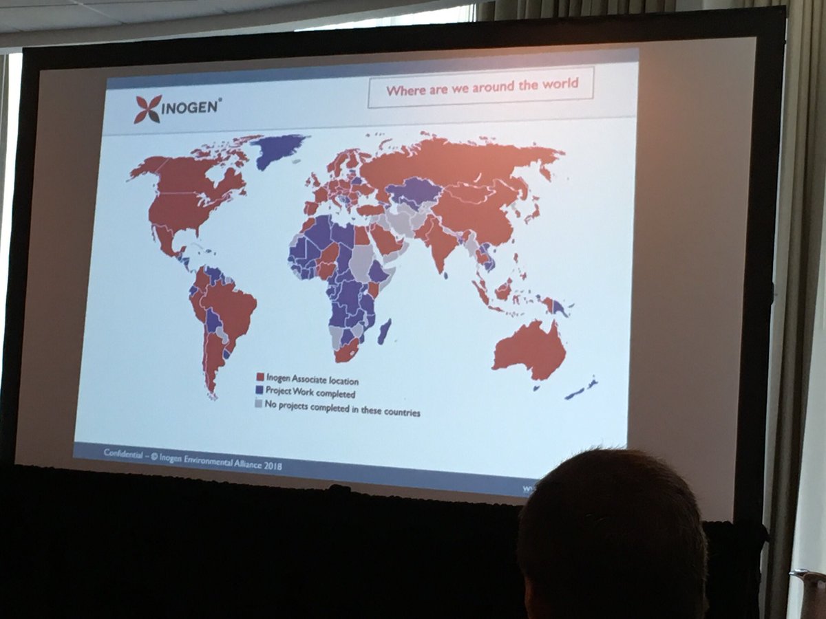 DamianRDeltaS's tweet image. #Inogenenvironmentalalliance in Vancouver. Our global coverage. Simple key: red in region offices and blue where we have worked. Pretty impressive and great reach for  #deltasimons