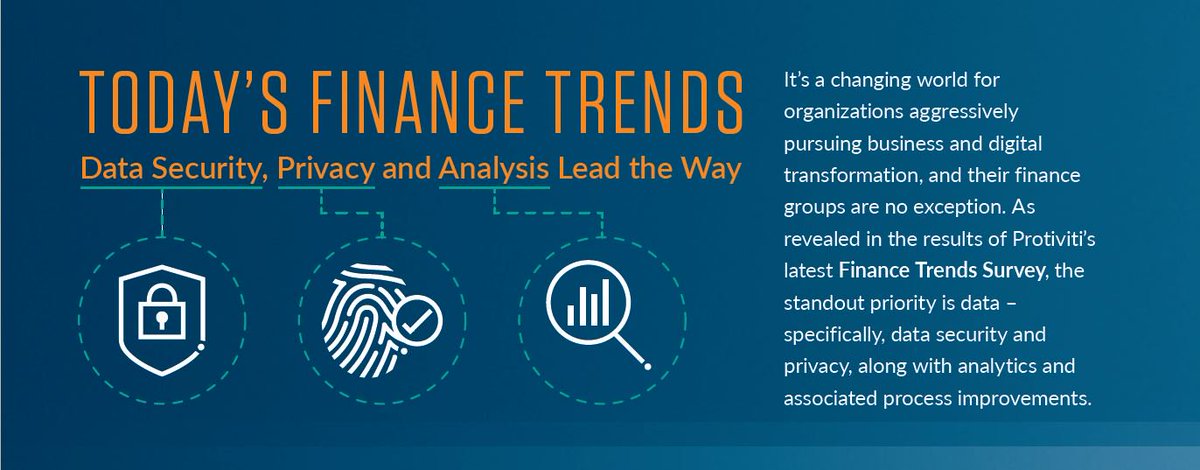 Protiviti's tweet image. New @Protiviti 2018 Finance Trends Survey shows CFOs focusing on many different priorities - top are #DataManagement and #PredictiveDataAnalytics ow.ly/Zwsq30lUcnm   #2018FinanceTrends