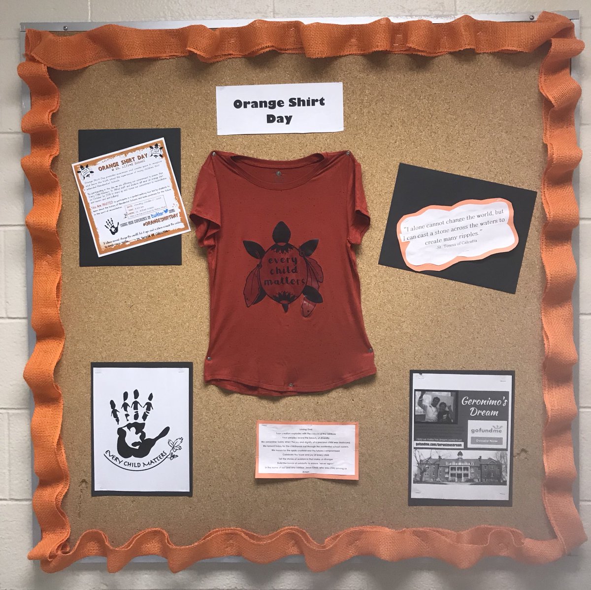 On October 1st @StAlfred_dpcdsb will be participating in #OrangeShirtDay to learn the truth about Residential Schools to move forward in a good way! #TruthandReconciliation #CallstoAction #Equity #TeachersforTRC Thank you @CardinalLegerSS art students for the great shirt design!