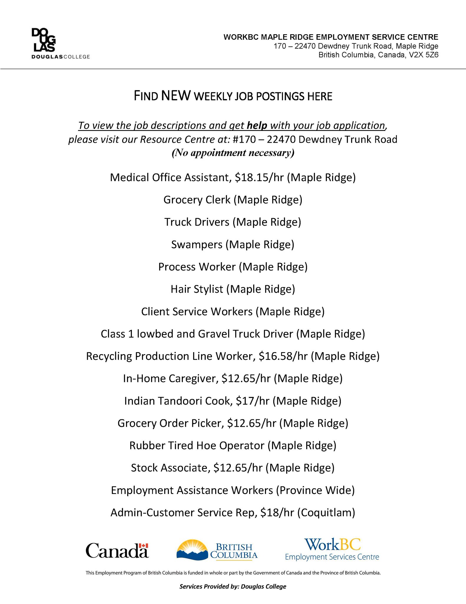 Workbc Maple Ridge On Twitter Check Out This Week S Job Postings