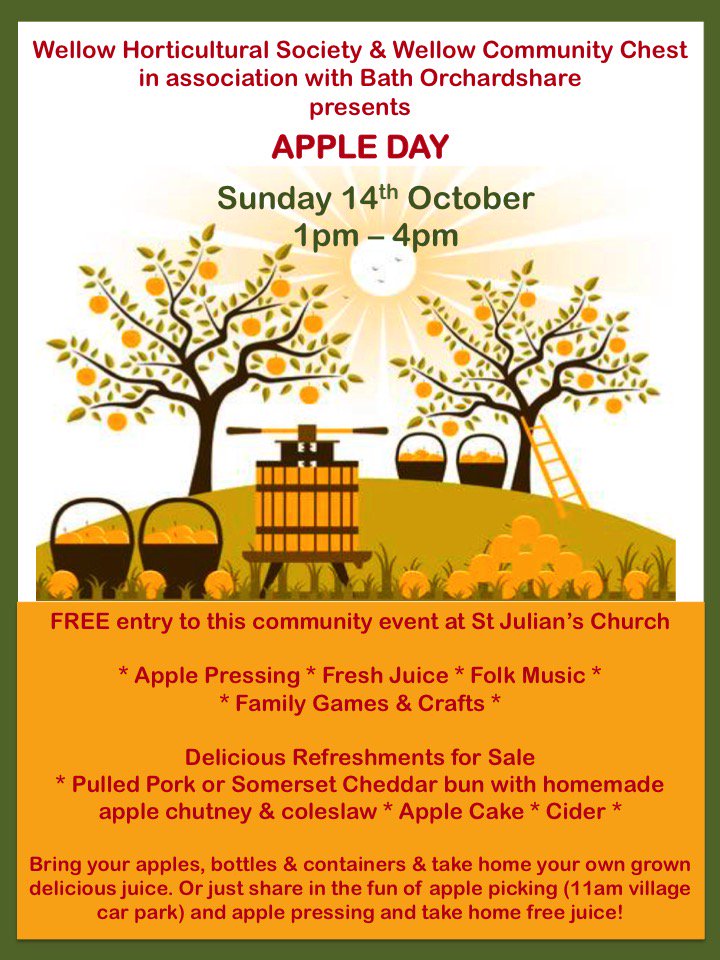 Orchardshare's tweet photo. Save the date! The wonderful Wellow Apple Day is on 14 October. @WellowShop @WeLoveBath @GreenBathNES @VolunteerBANES @BathAreaGrowers @transitionbath https://t.co/AjBYLNtno8