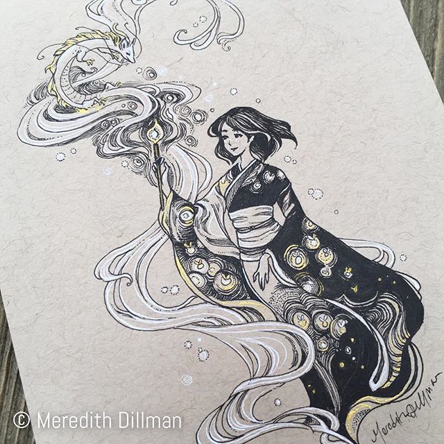 Dragon Magic - drawing in ink and watercolor (original is sold) #inkdrawing #penandink #artist ⠀

#dragonart #fantasyart #dragondrawing #inkartwork #dragon #kimono #illustrationart #magical #illust #instagramartists #inkwork